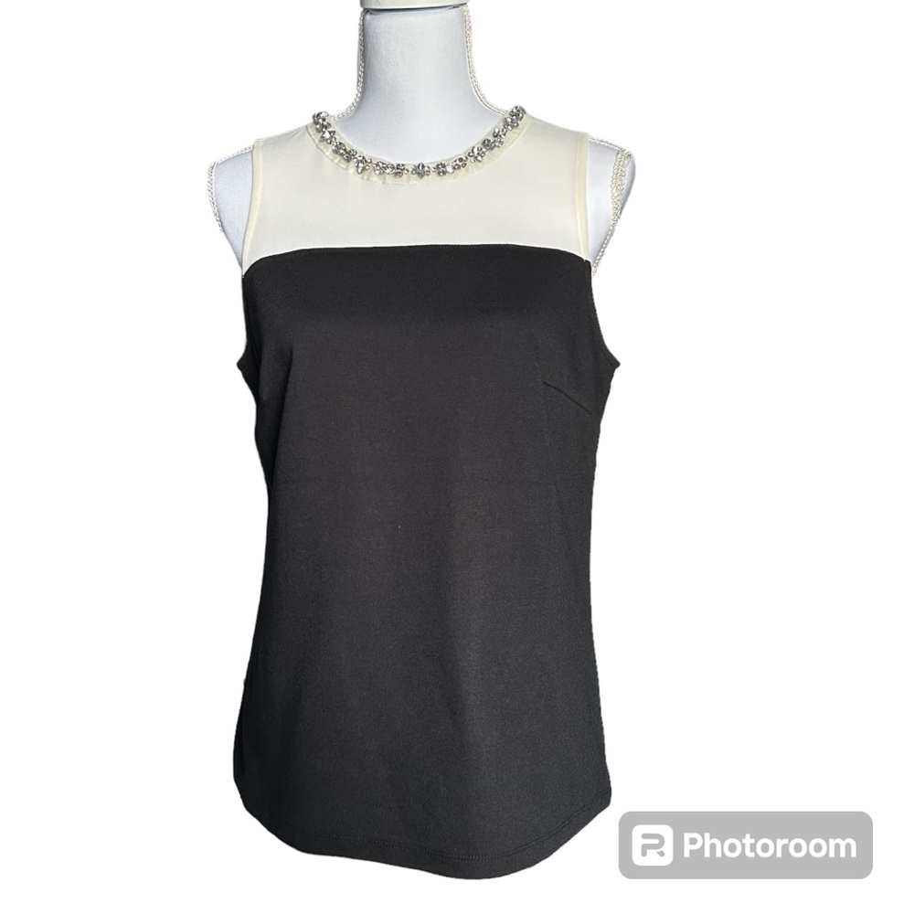 NWT Sleeveless 2-Tone Embellished Blouse, Black and Cream, size M